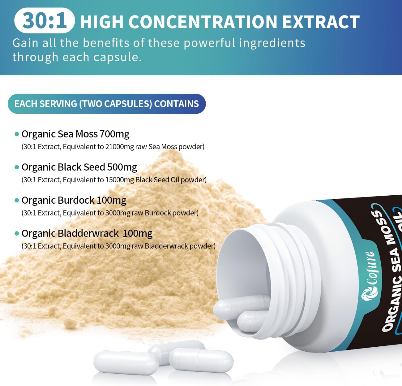 Advanced Irish Sea Moss Multi Minerals Supplement with Black Seed Oil, Burdock Root, and Bladderwrack for Energy, Immune Support, and Gut Health - Non-GMO and Gluten Free