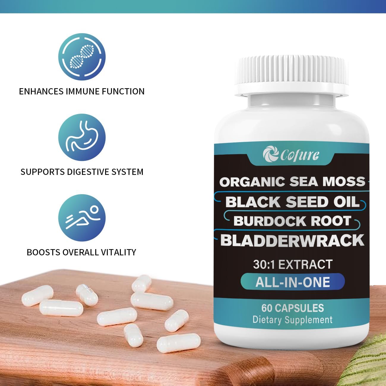 Advanced Irish Sea Moss Multi Minerals Supplement with Black Seed Oil, Burdock Root, and Bladderwrack for Energy, Immune Support, and Gut Health - Non-GMO and Gluten Free