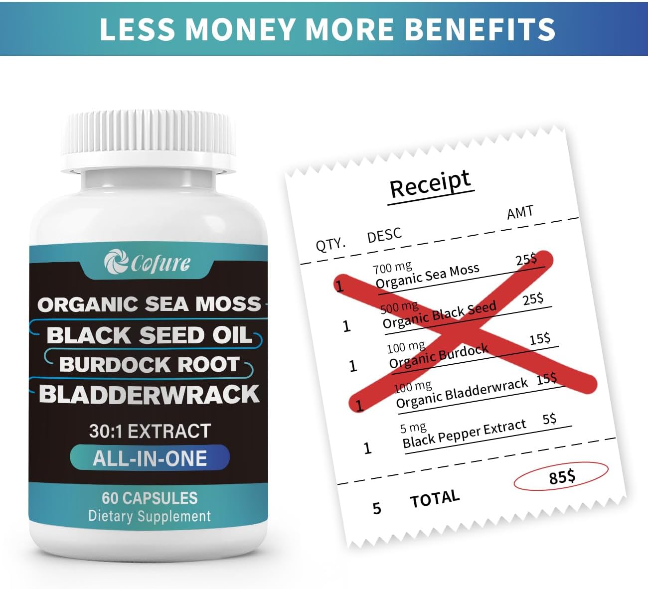 Advanced Irish Sea Moss Multi Minerals Supplement with Black Seed Oil, Burdock Root, and Bladderwrack for Energy, Immune Support, and Gut Health - Non-GMO and Gluten Free