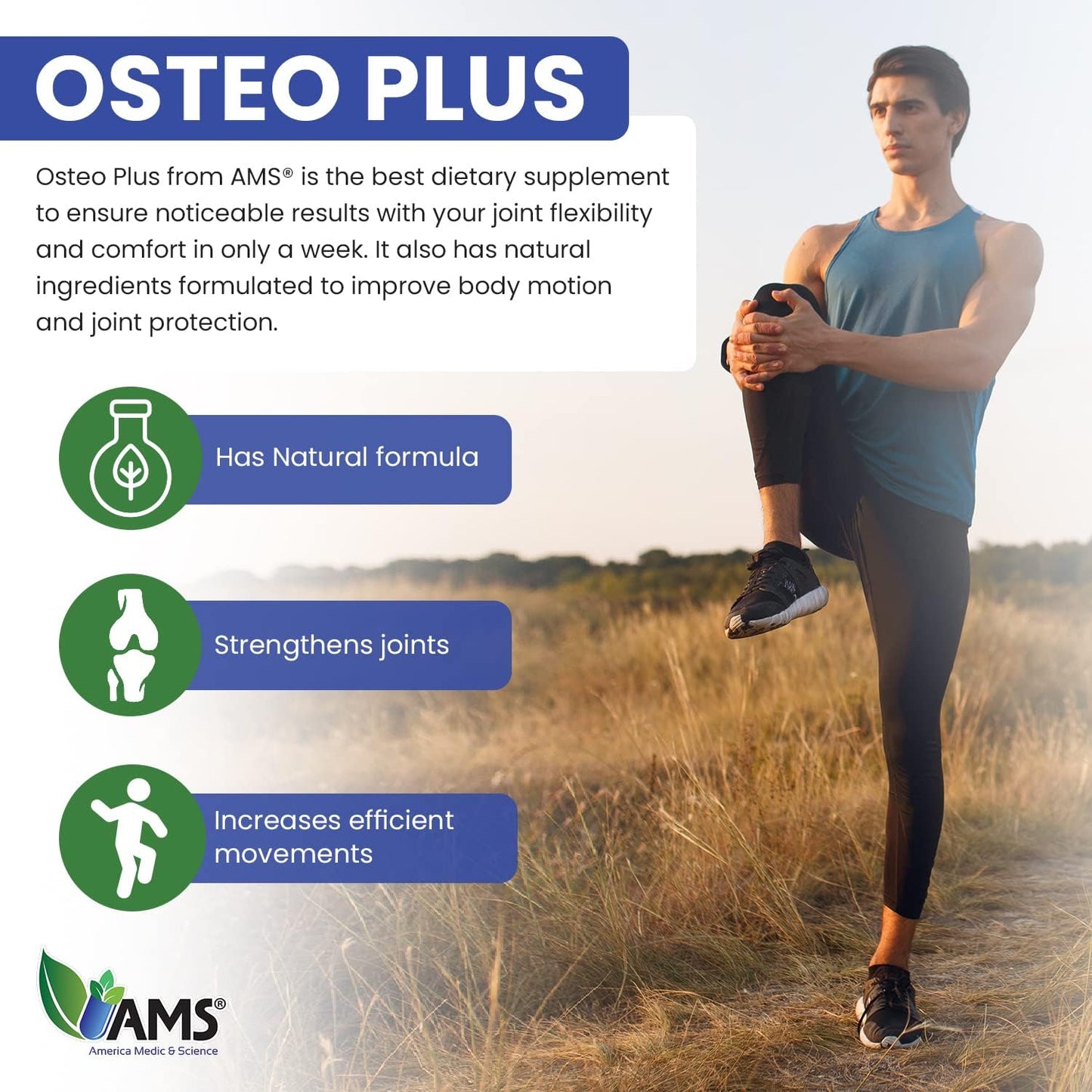 Advanced Joint Supplement with Boswellia Serrata, MSM, Vitamin C, & Chondroitin | America Medic & Science Osteo Plus (96 caplets) | For Men and Women