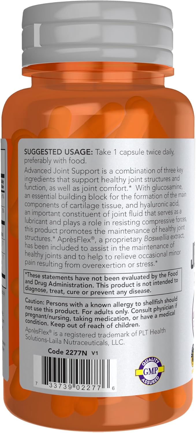 Advanced Joint Support Supplement with Glucosamine, Hyaluronic Acid, ApresFlex - 60 Capsules by NOW Foods Sports Nutrition