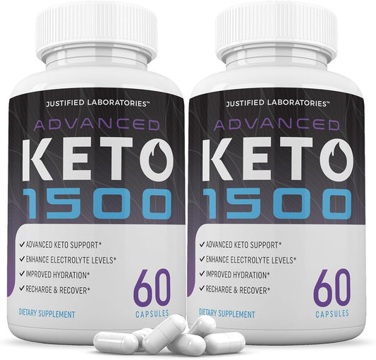 Advanced Keto 1500 Keto Pills (2 Pack) with Apple Cider Vinegar & Green Tea - 1275MG Formula - 120 Capsules