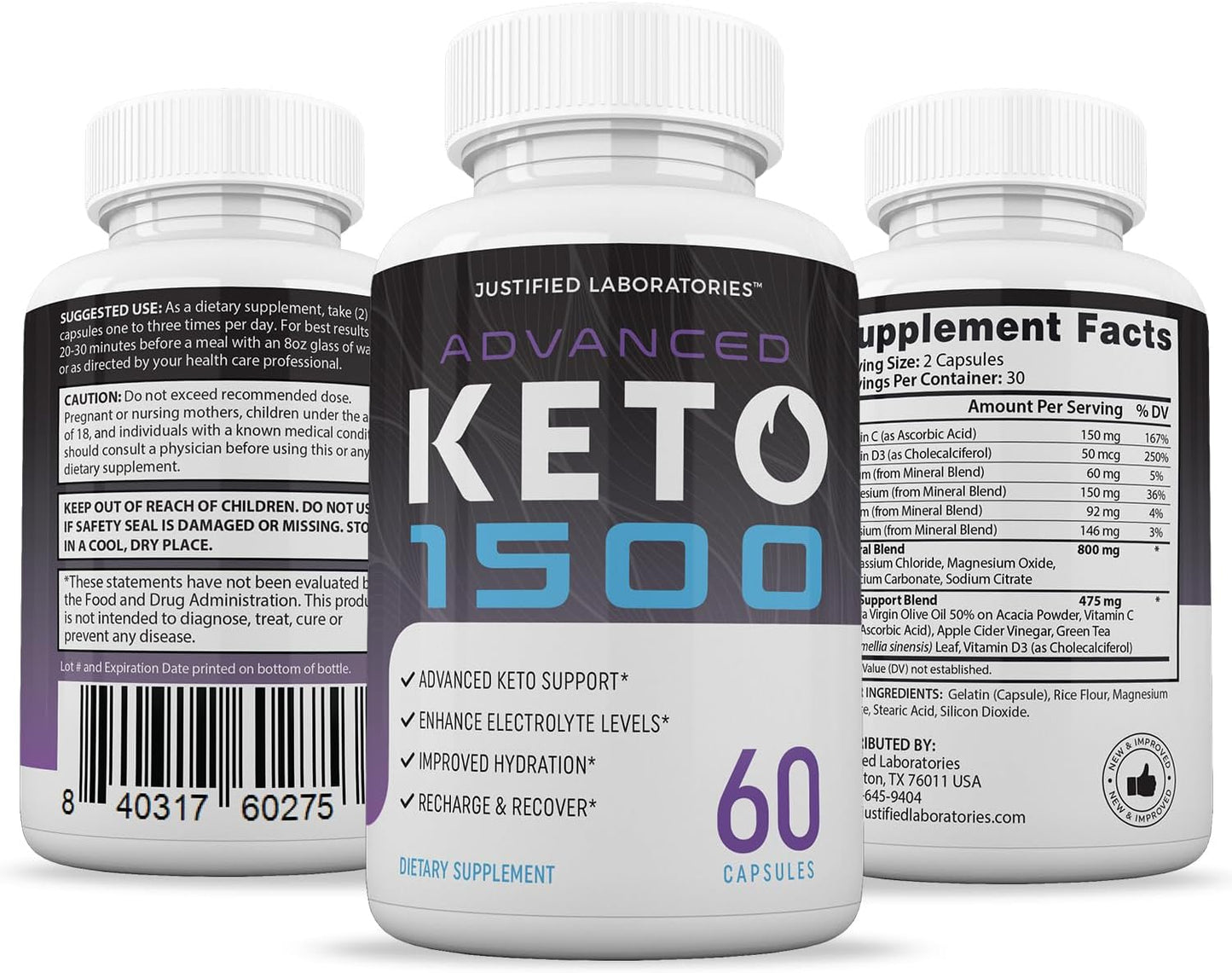 Advanced Keto 1500 Pills 1275MG with Apple Cider Vinegar & Green Tea - 60 Capsules