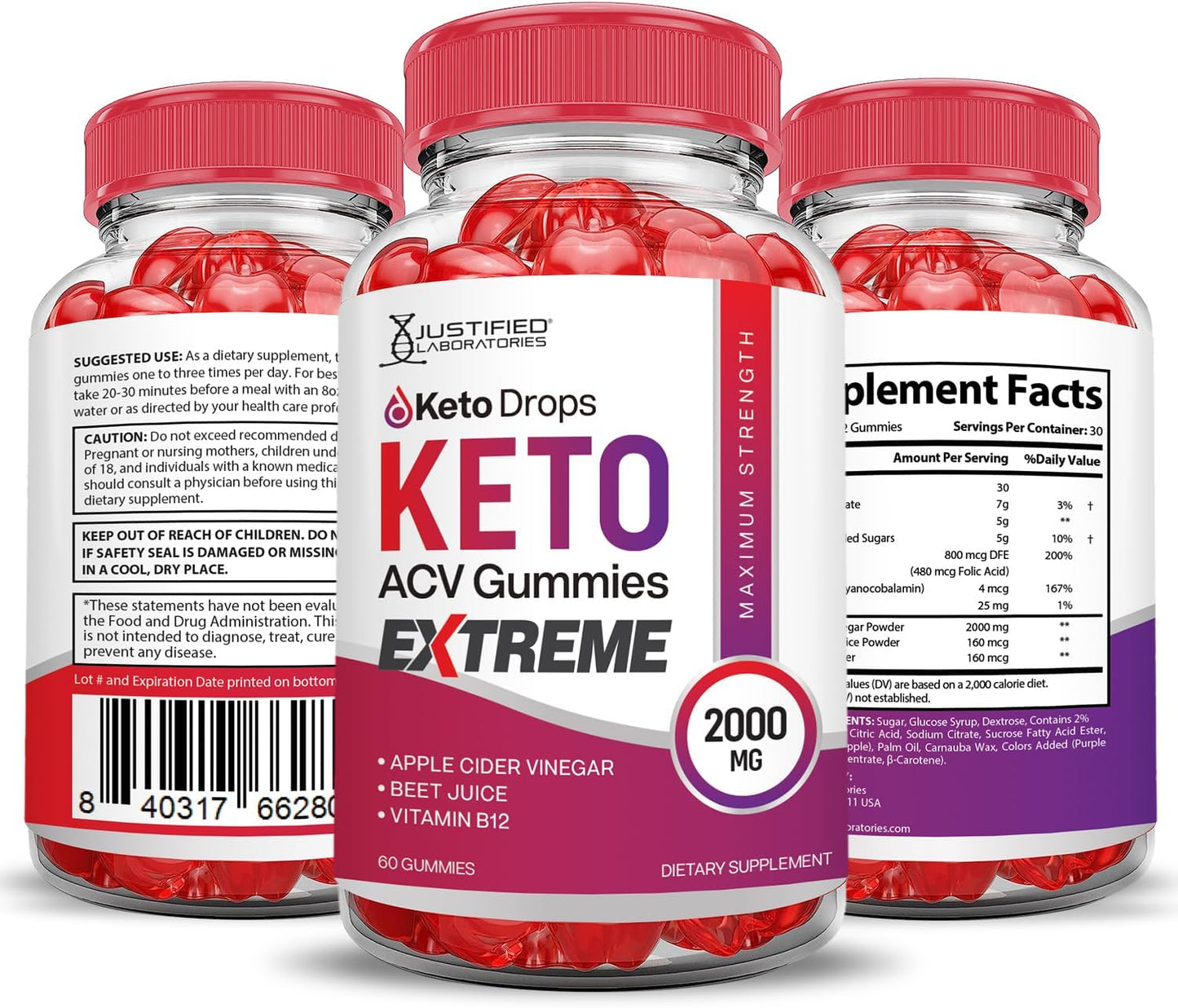 Advanced Keto Drops & ACV Gummies - 2000MG Formula with Pomegranate & B12 - 60 Vegan Gummies