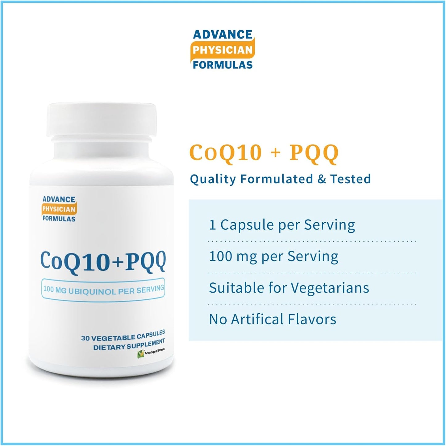 Advanced Physician Formulas CoQ10/PQQ Supplement - 30 Vegetable Capsules for Heart Health and Energy Boost
