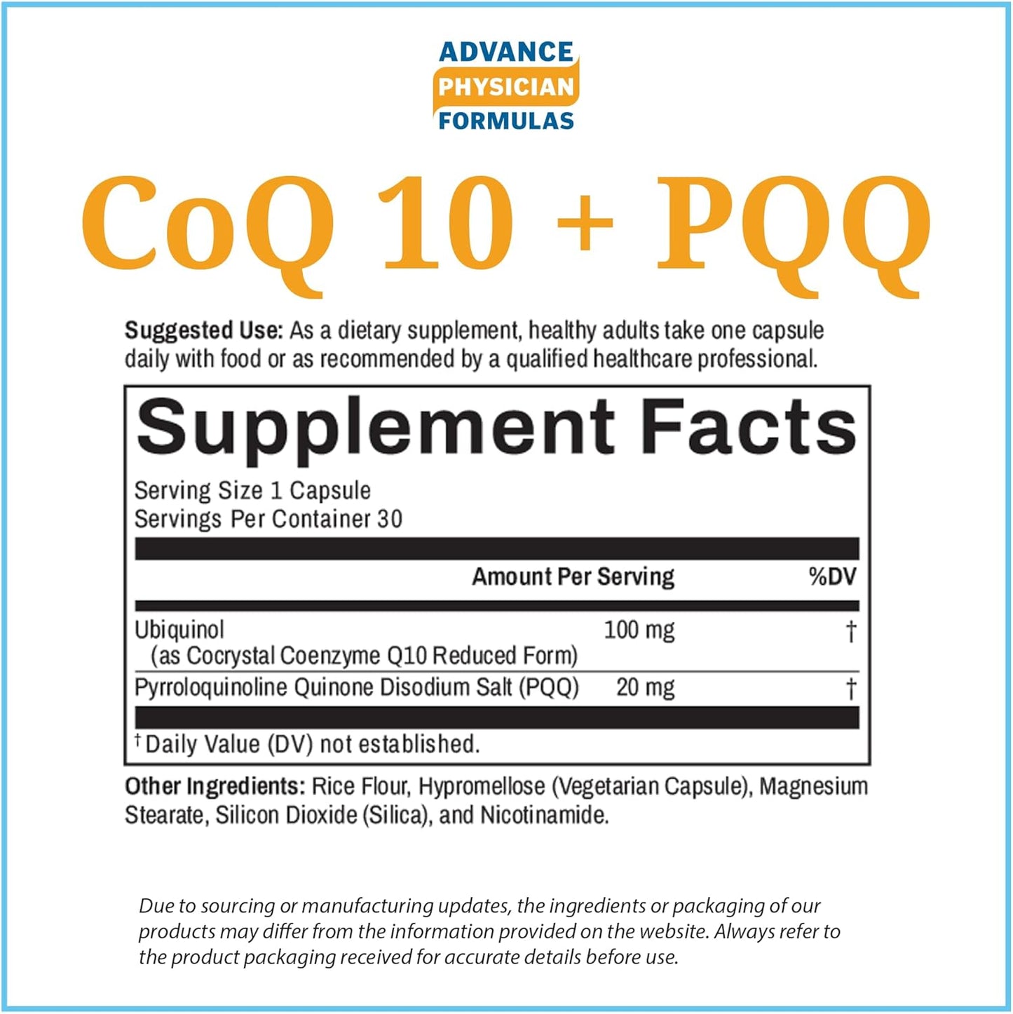 Advanced Physician Formulas CoQ10/PQQ Supplement - 30 Vegetable Capsules for Heart Health and Energy Boost