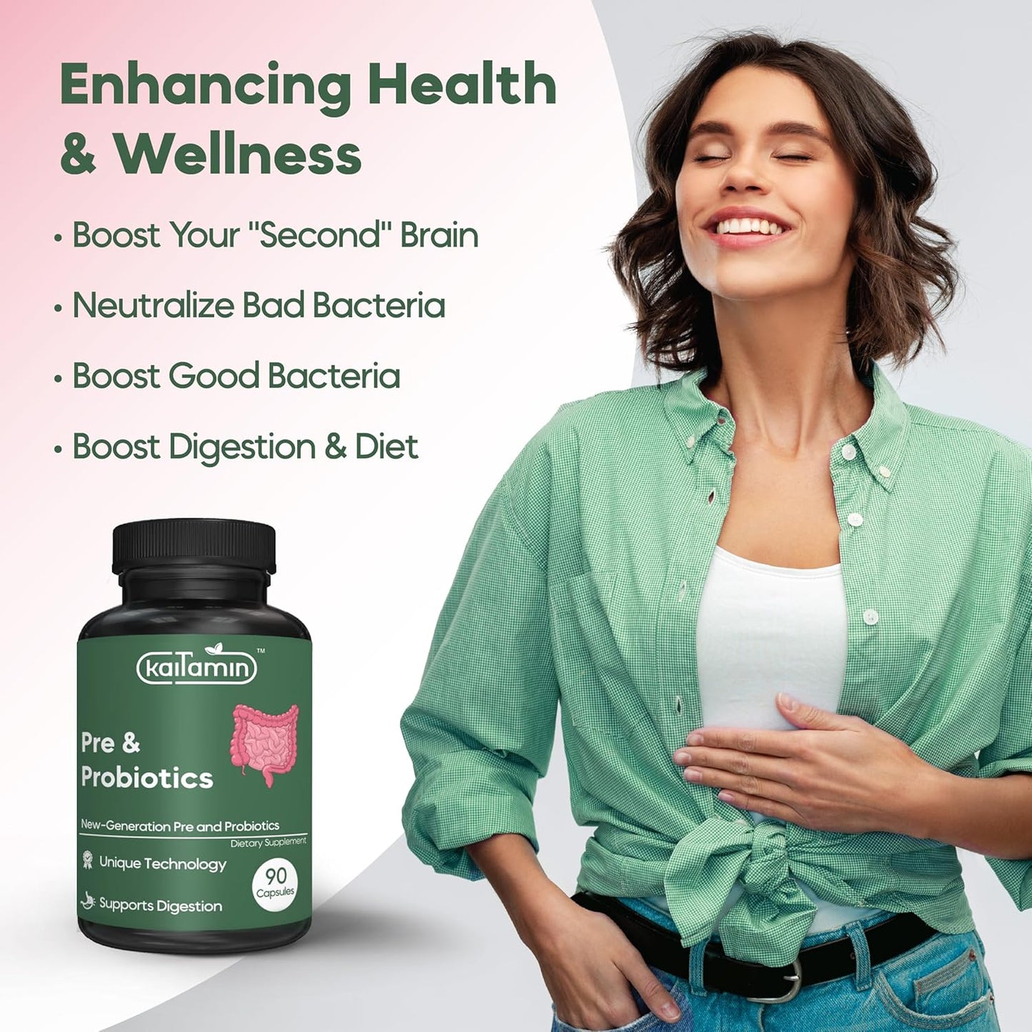Advanced Prebiotics & Probiotics Supplement for Digestion, Brain Health, Immunity, & Metabolism - Vegan, Lower Dose, Quick Results - Men & Women - 45 Days Supply