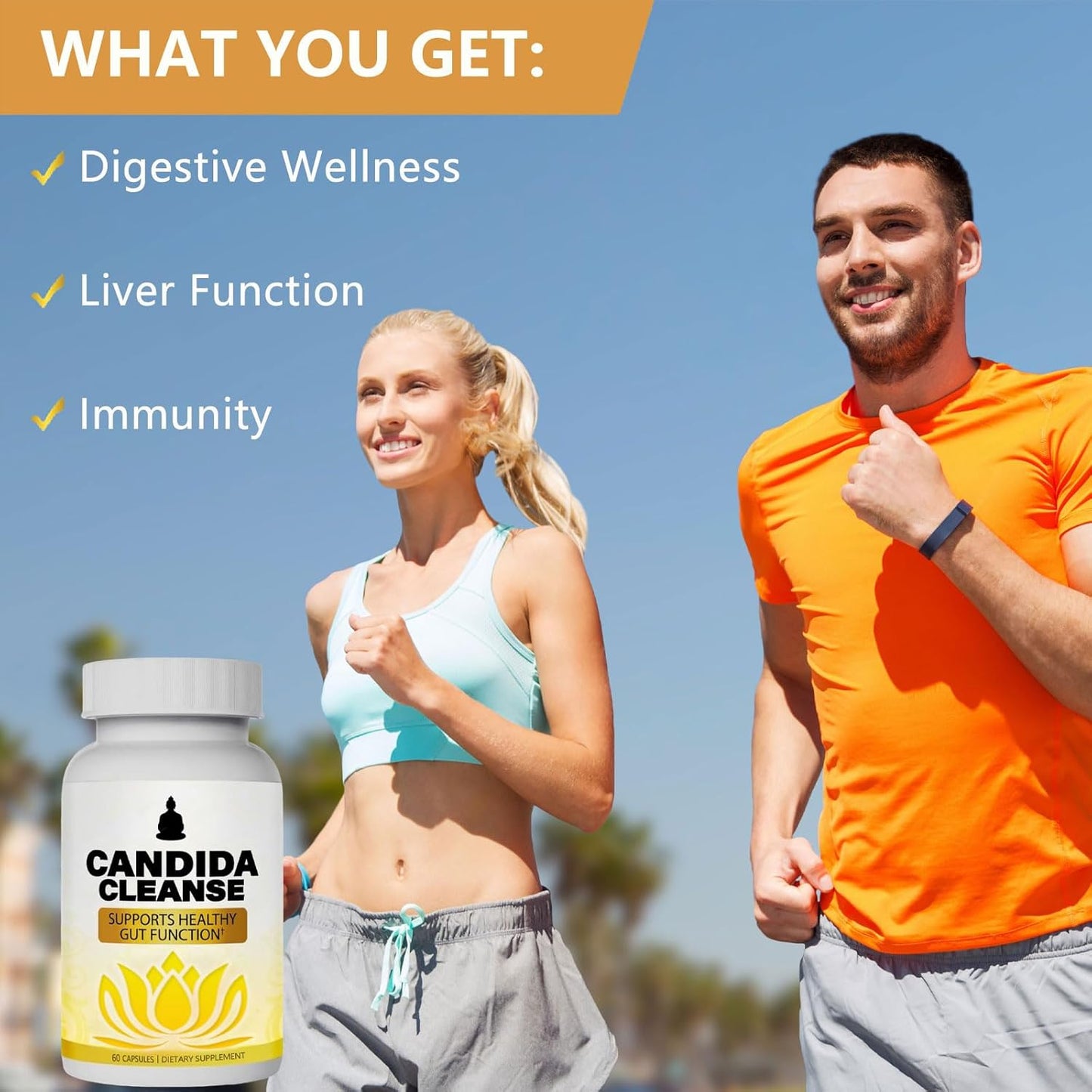 Advanced Probiotic & Herbal Candida Cleanse Supplement for Gut & Colon Support - Natural Formula with Oregano Leaf, Wormwood, Black Walnut, Caprylic Acid - 60 Capsules for Men & Women