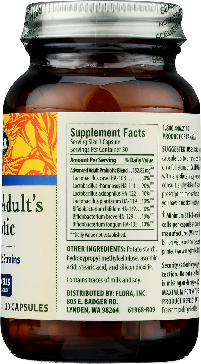 Advanced Senior-Specific Probiotic with 34 Billion Cells, Gluten-Free, Raw Formula - 30 Capsules