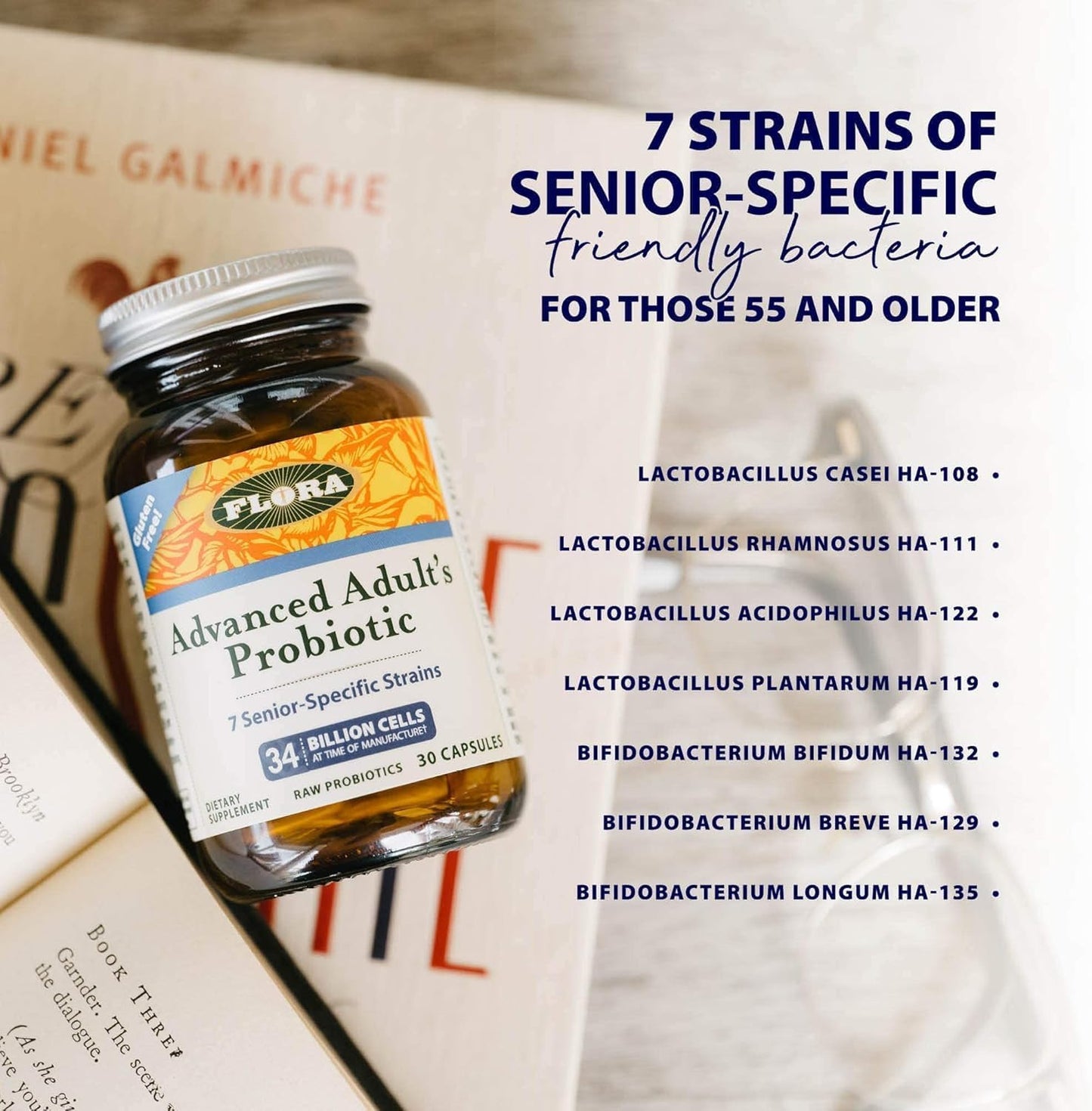 Advanced Senior-Specific Probiotic with 34 Billion Cells, Gluten-Free, Raw Formula - 30 Capsules