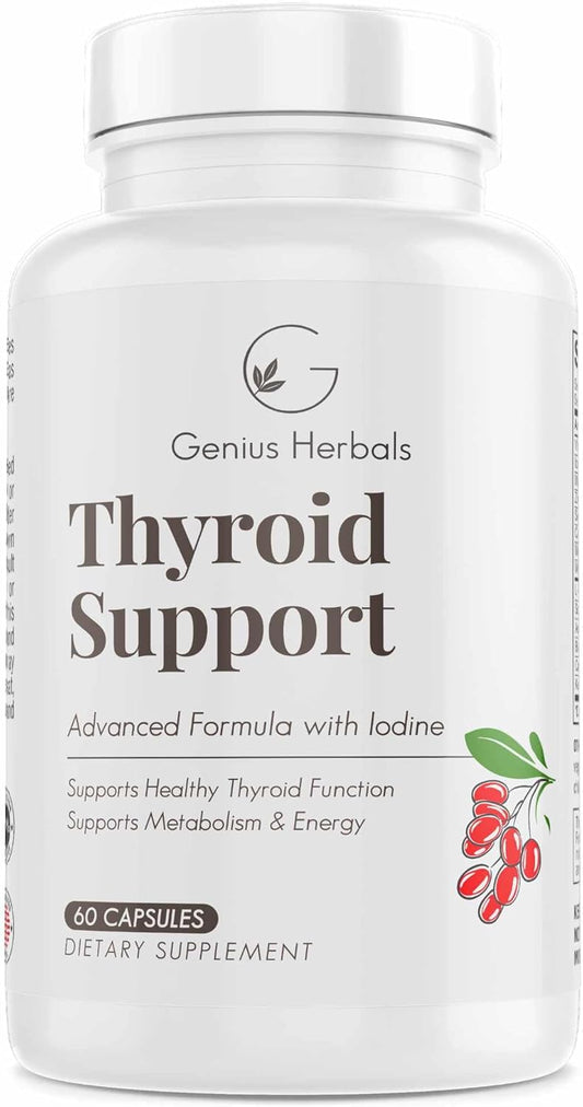 Advanced Thyroid Support Supplement with Iodine for Metabolism & Energy - Non-GMO Formula for Healthy Thyroid - 60 Capsules