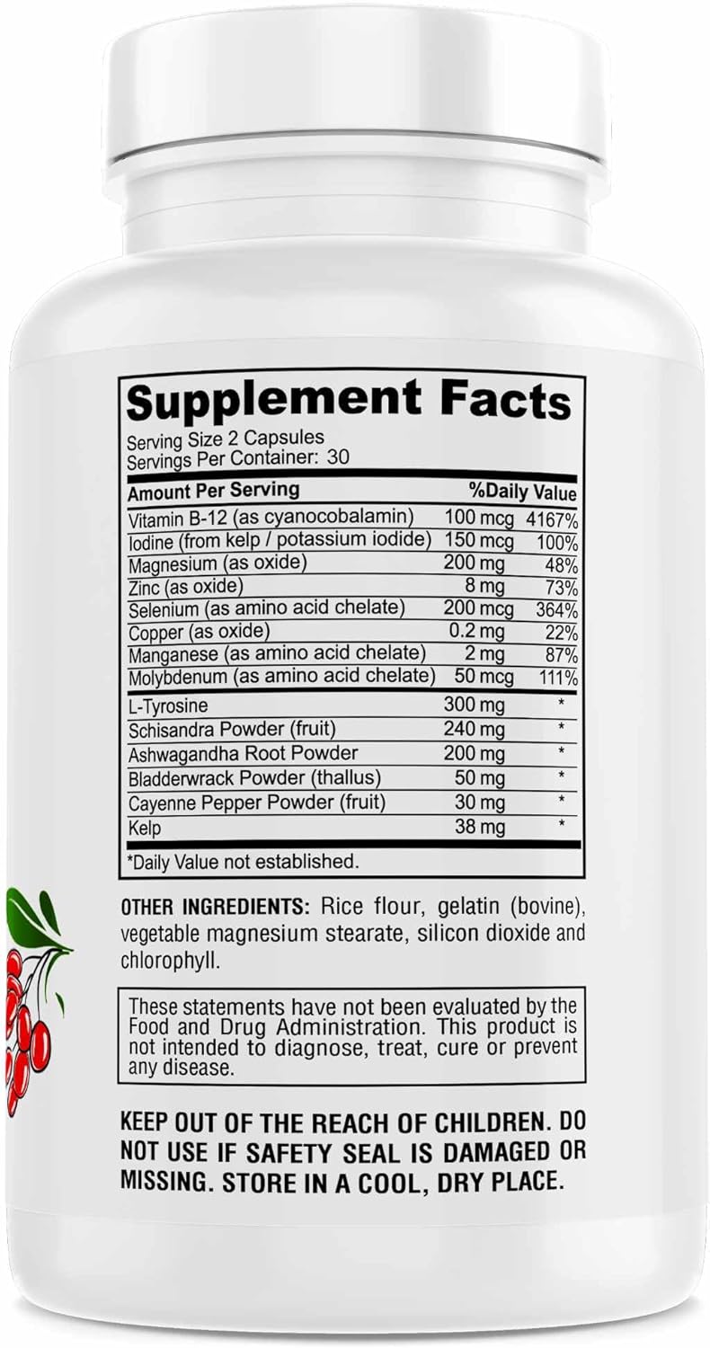 Advanced Thyroid Support Supplement with Iodine for Metabolism & Energy - Non-GMO Formula for Healthy Thyroid - 60 Capsules