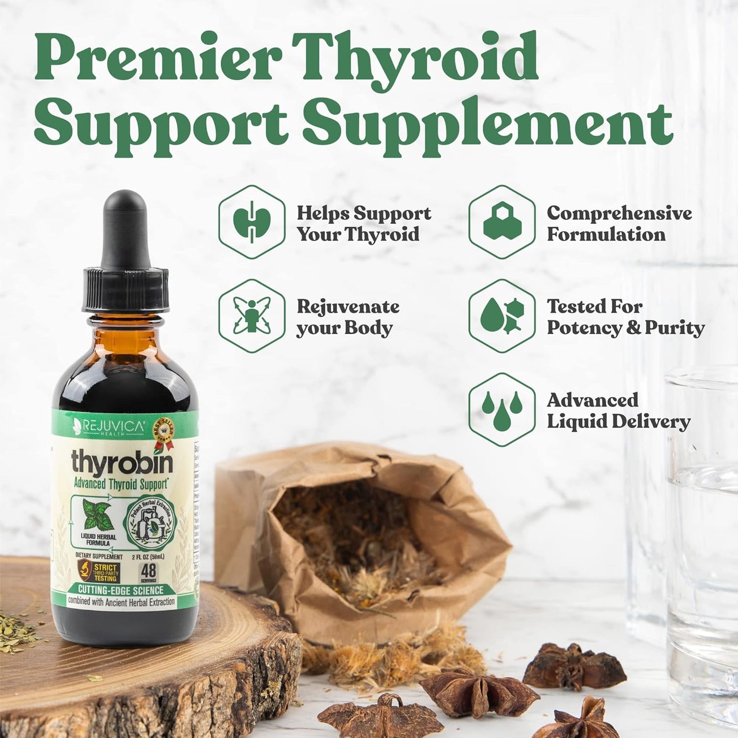 Advanced Thyroid Support Supplement with Liquid Delivery for Better Absorption - Contains Iodine, Stinging Nettle, Kelp, Astragalus, Ashwagandha & More by Rejuvica Health