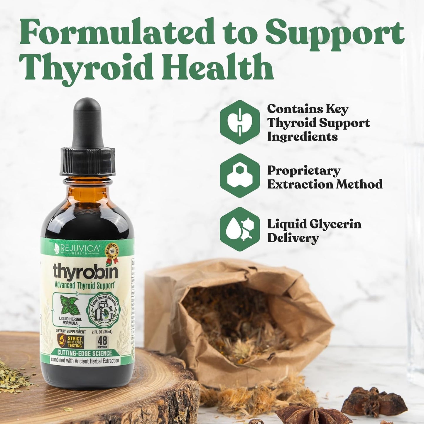 Advanced Thyroid Support Supplement with Liquid Delivery for Better Absorption - Contains Iodine, Stinging Nettle, Kelp, Astragalus, Ashwagandha & More by Rejuvica Health