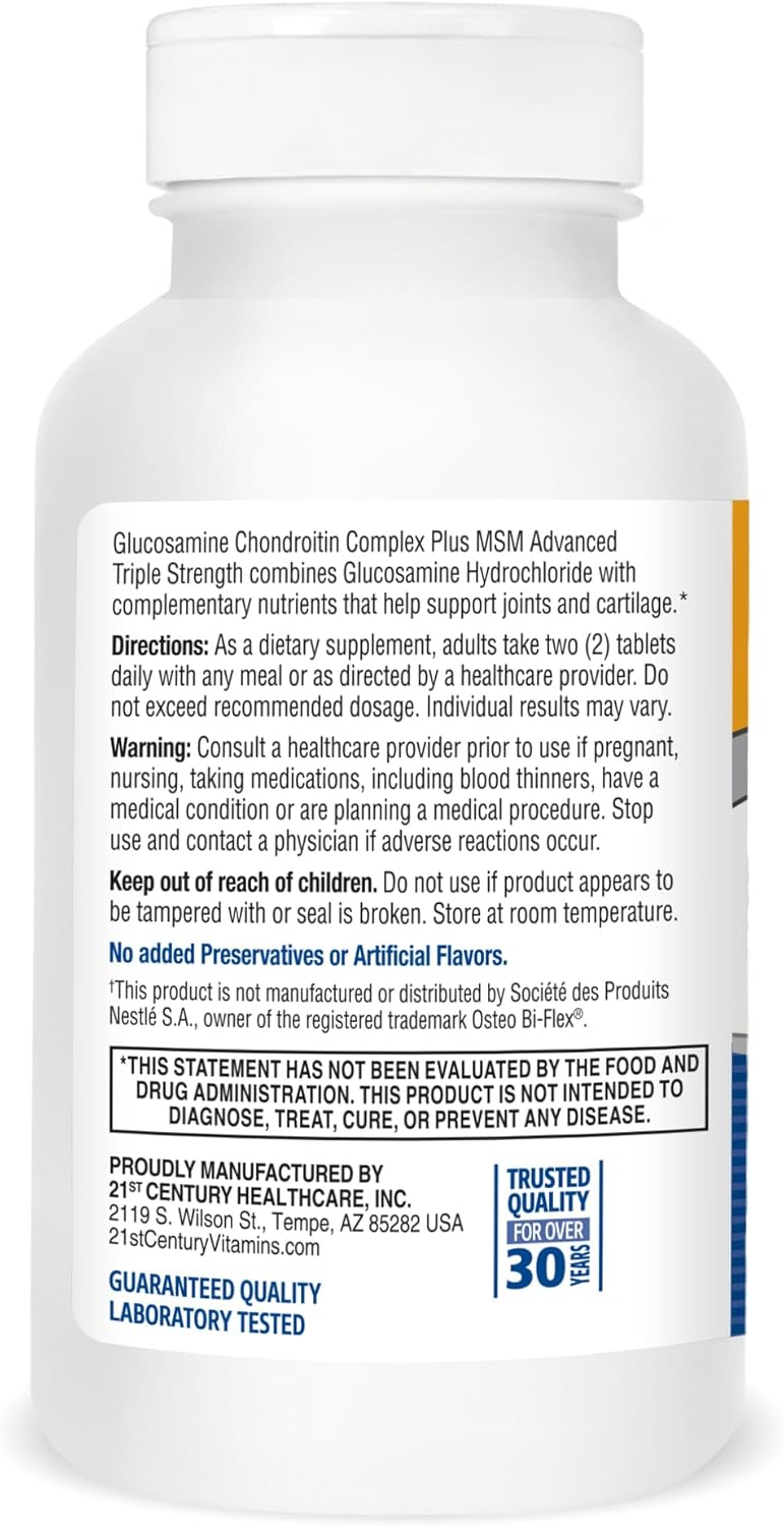 Advanced Triple Strength Glucosamine Chondroitin Complex Plus MSM Tablets - 120 Count