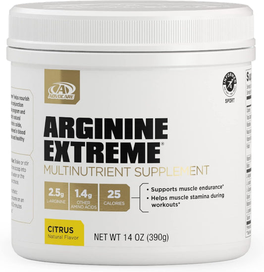 AdvoCare Arginine Extreme Multinutrient Supplement - Pre-Workout Amino Acids Blend - Boosts Stamina & Endurance - Contains Vitamin B-12 & L-Arginine - Citrus Flavor - 14 oz