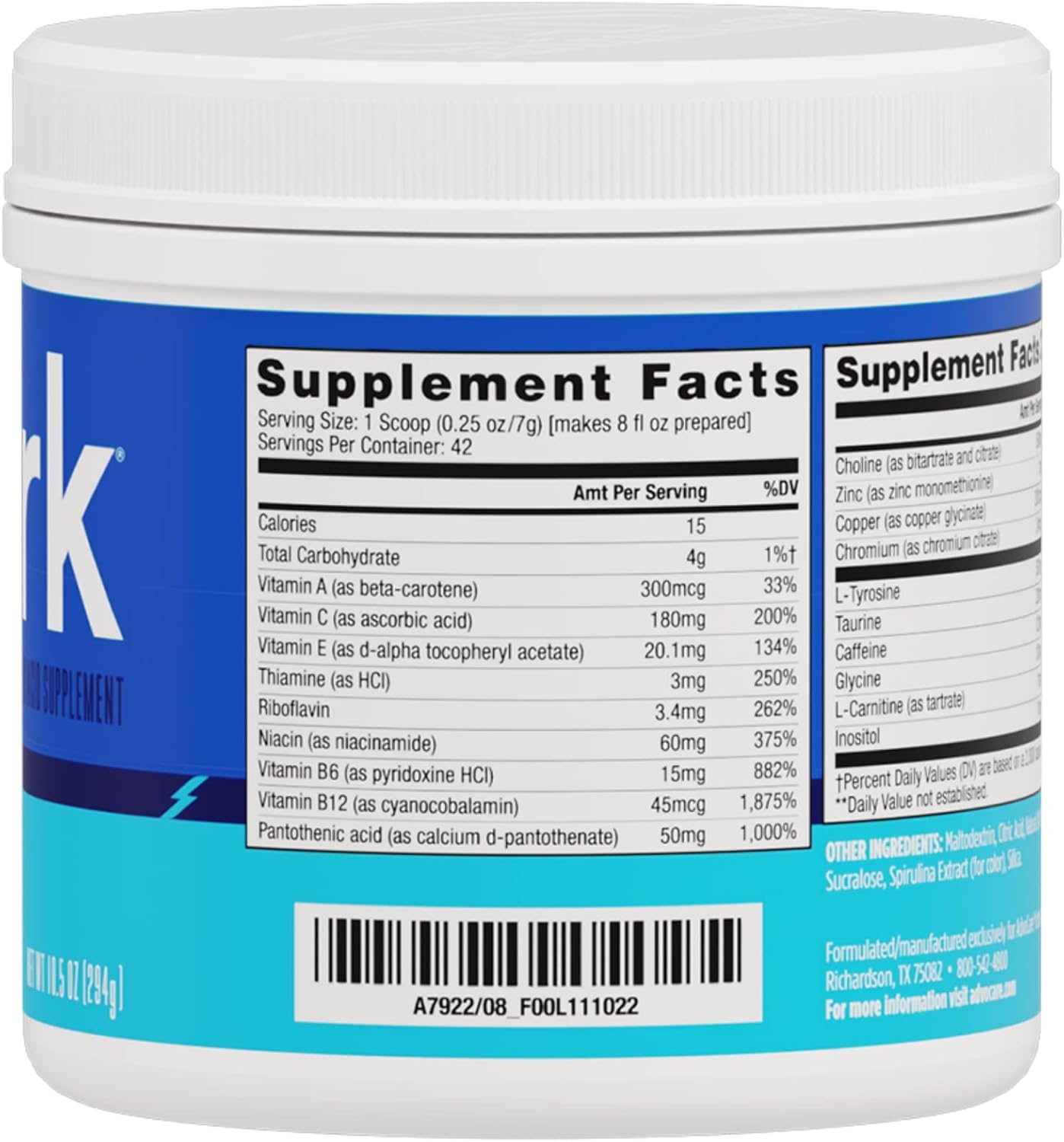 AdvoCare Spark Blue Raspberry Focus & Energy Drink Mix with Vitamins & Amino Acids - 10.5 oz