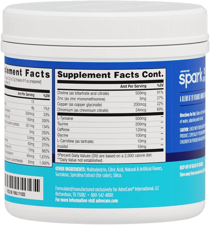 AdvoCare Spark Blue Raspberry Focus & Energy Drink Mix with Vitamins & Amino Acids - 10.5 oz