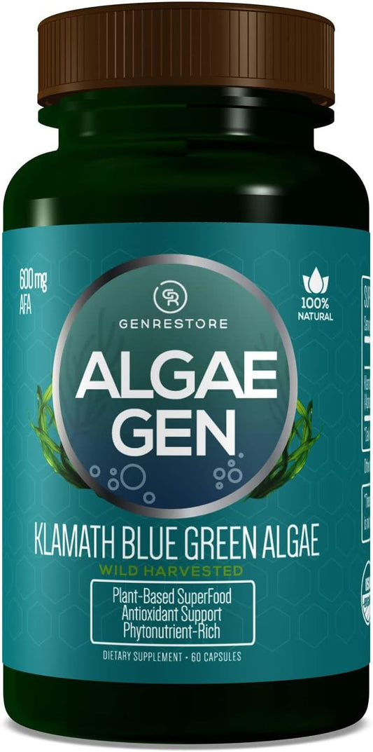 AFA Stem Cell Celulas Madres Klamath Blue-Green Algae 600mg - Rich Phytonutrient SuperFood for Natural Restoration