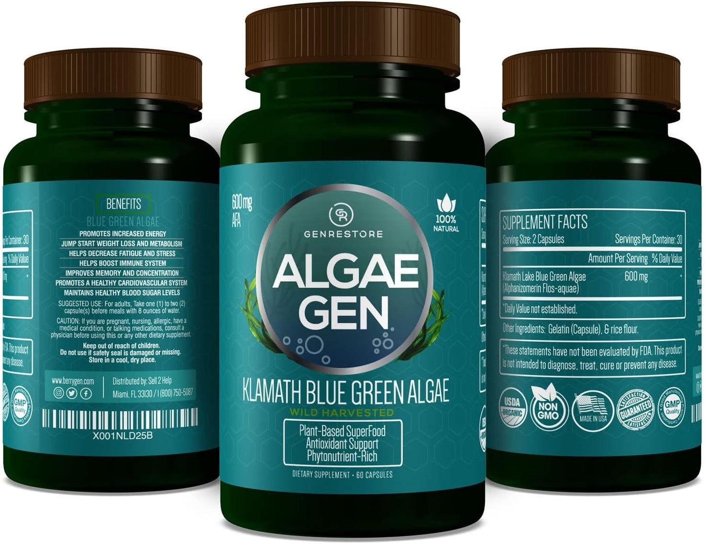 AFA Stem Cell Celulas Madres Klamath Blue-Green Algae 600mg - Rich Phytonutrient SuperFood for Natural Restoration