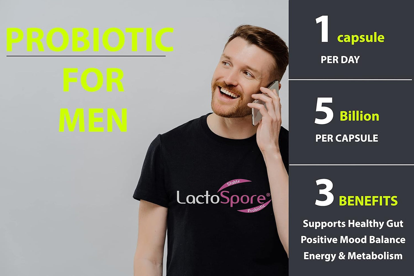 AFI LactoSpore Probiotic Capsules - Acid Resistant Support for Men and Women - 5 Billion CFUs - 60 Capsules