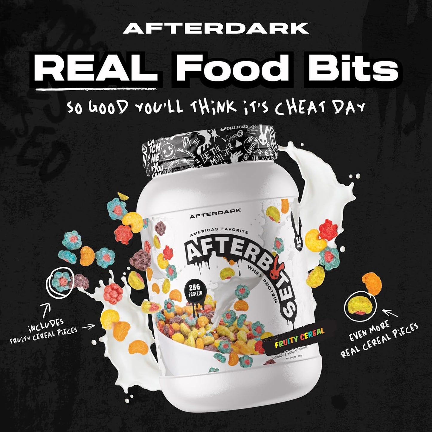 AfterBites Fruity Cereal Whey Protein Powder - 25g Protein, 4.5g BCAA’s, Easy Dissolving, Isolate Protein, 26 Servings