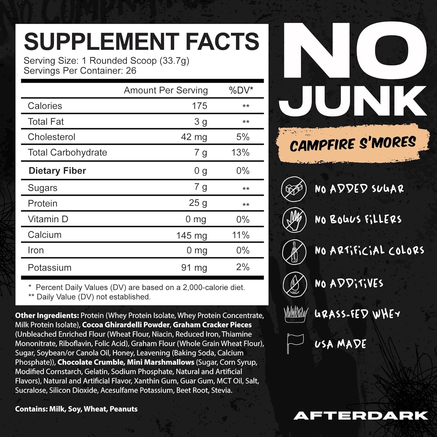 AfterBites Whey Protein Powder - 25g Protein, 4.5g BCAA's, Isolate Protein, Easy Dissolving, USA Made - Campfire Smores Flavor - 26 Servings