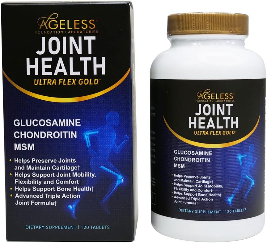 Ageless Foundation Laboratories UltraFlex Gold Joint Health Supplement - Glucosamine, Chondroitin, MSM - 120 Capsules for Joint Mobility