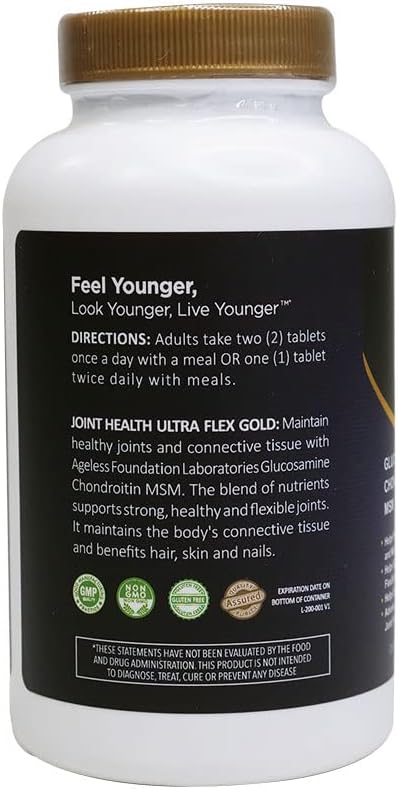Ageless Foundation Laboratories UltraFlex Gold Joint Health Supplement - Glucosamine, Chondroitin, MSM - 120 Capsules for Joint Mobility