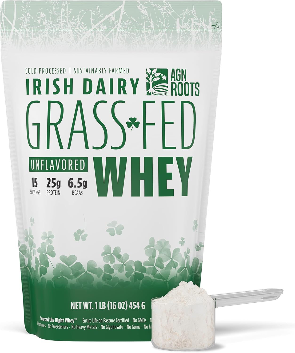 AGN Roots Grass Fed Whey Protein Isolate - Unflavored & Unsweetened - Pasture-Raised & ASPCA Certified - Informed Sport Approved - 1lb Dairy Protein Powder