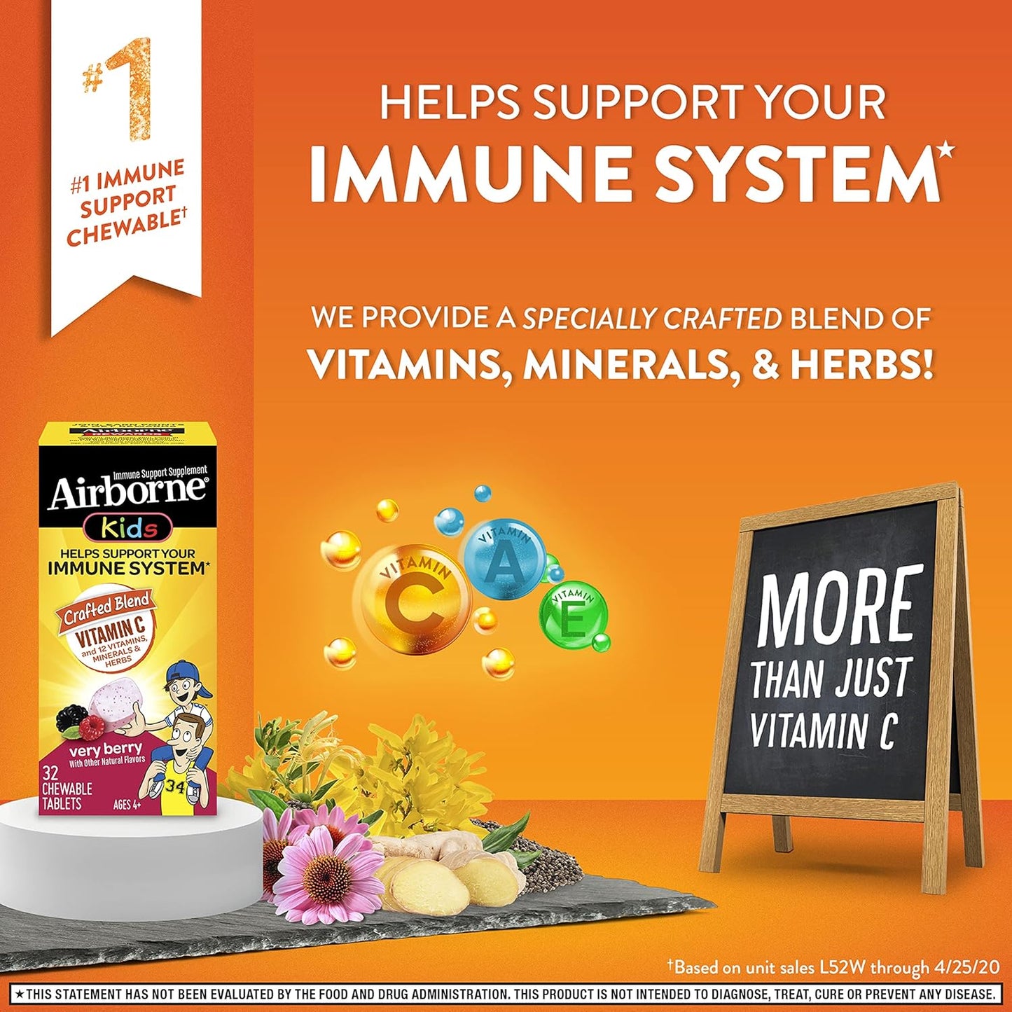 Airborne KIDS 500mg Vitamin C & Zinc Chewable Tablets - Immune Support with Antioxidant Vitamins A, C, & E - 32 Tablets, Very Berry Flavor