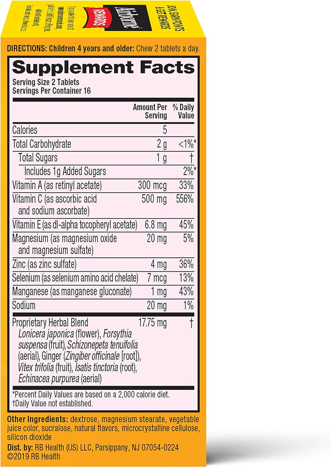 Airborne KIDS 500mg Vitamin C & Zinc Chewable Tablets - Immune Support with Antioxidant Vitamins A, C, & E - 32 Tablets, Very Berry Flavor