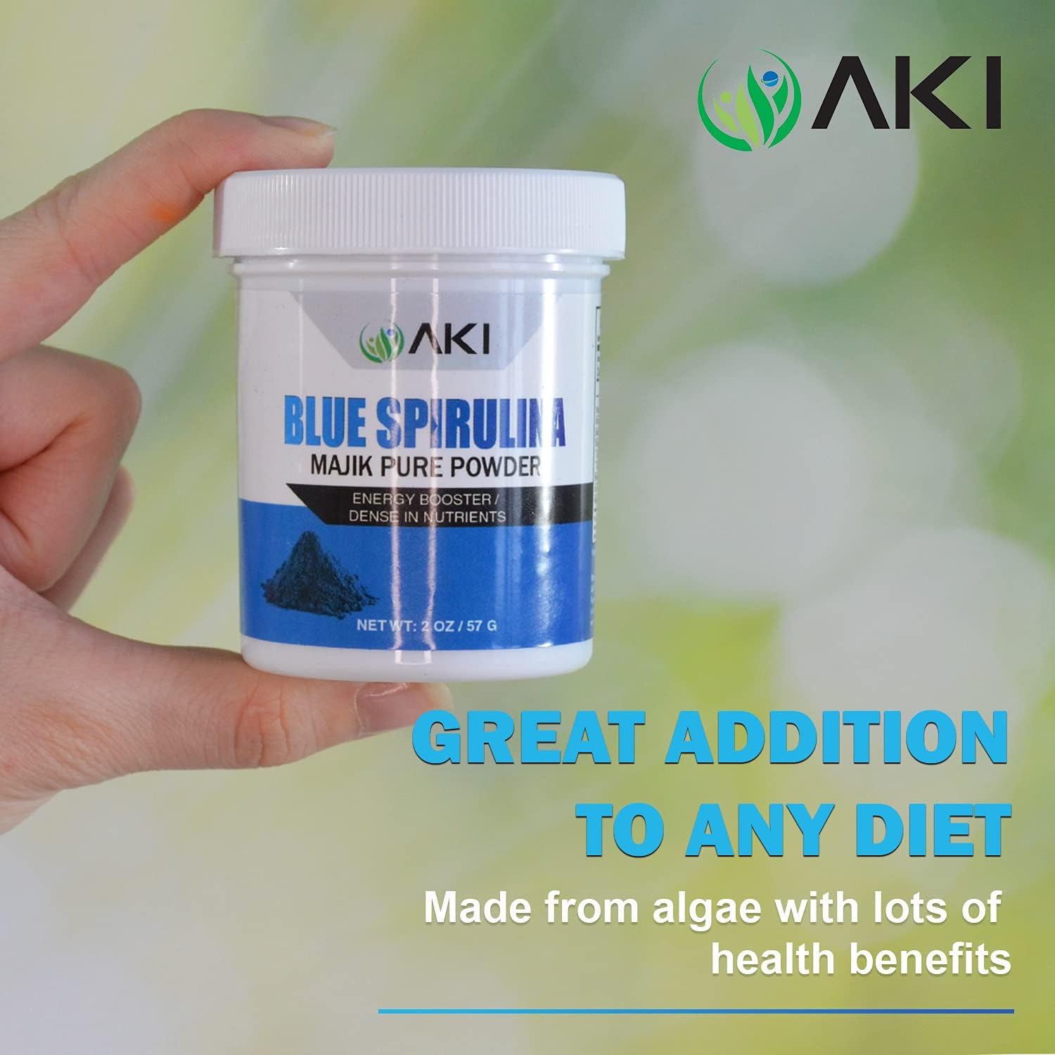 AKI Organic Blue Spirulina Powder: Rich in Antioxidants, Vegan Food Coloring for Smoothies, Ice Cream, Yogurt, Pastries - 1oz