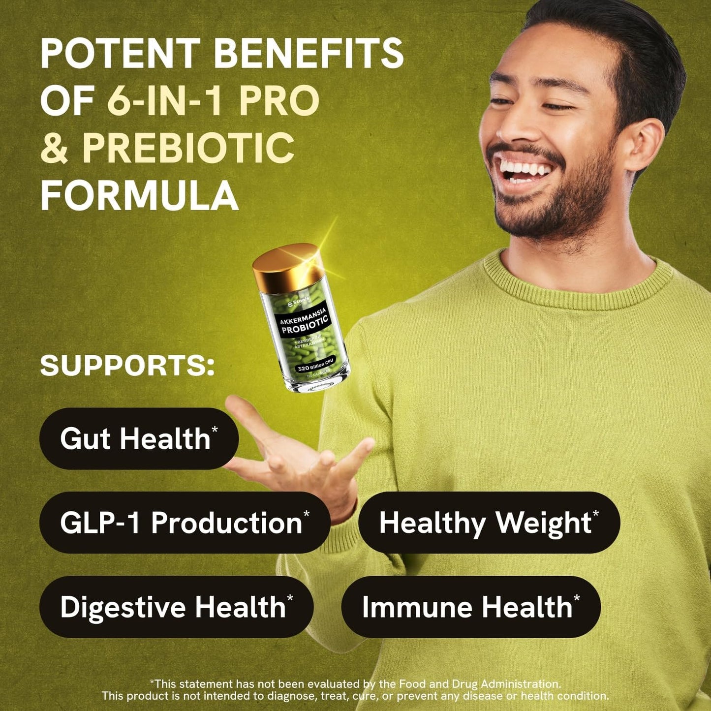 Akkermansia Muciniphila Probiotics with GLP-1 Support - 320 Billion CFU, Inulin Prebiotic, Astaxanthin, Berberine, Chromium - 240 Capsules
