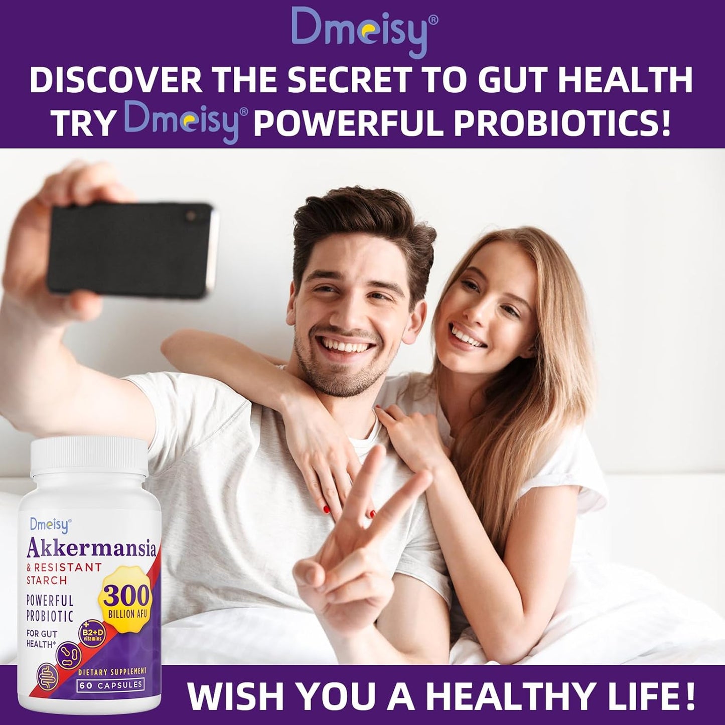 Akkermansia Probiotic Supplement for Gut Health - 300 Billion AFU Akkermansia Muciniphila, Boosts GLP-1, Digestive, Immunity, 60 Count