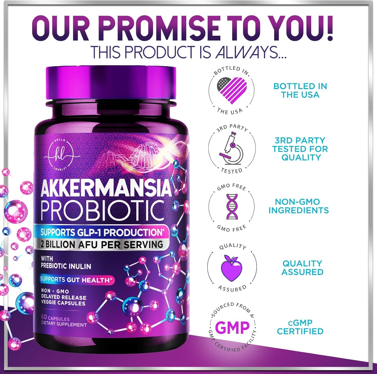 Akkermansia Probiotic Supplement with Inulin Fiber - 2 Billion AFU for Digestive and Immune Support - 60 Capsules