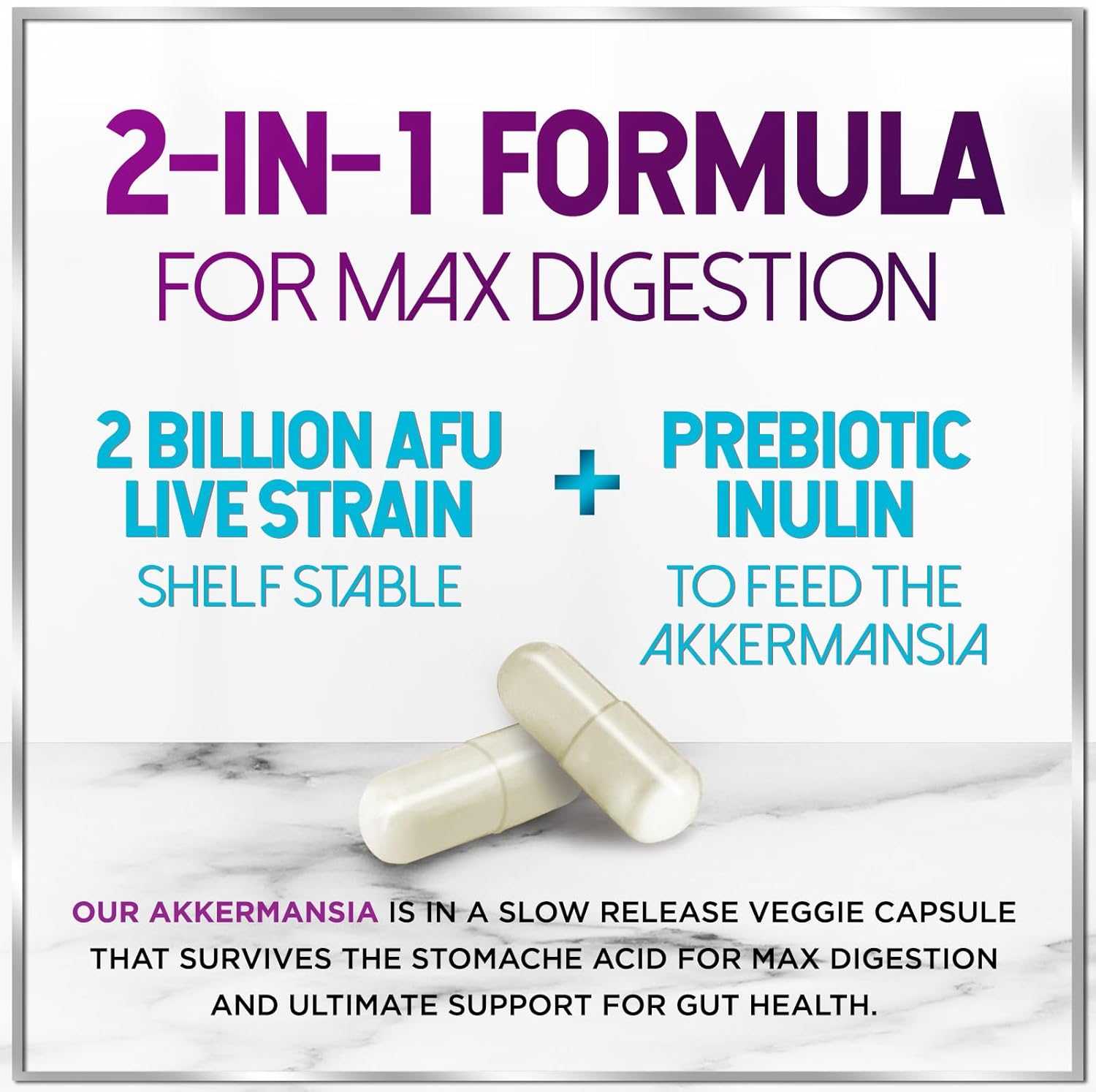 Akkermansia Probiotic Supplement with Inulin Fiber - 2 Billion AFU for Digestive and Immune Support - 60 Capsules