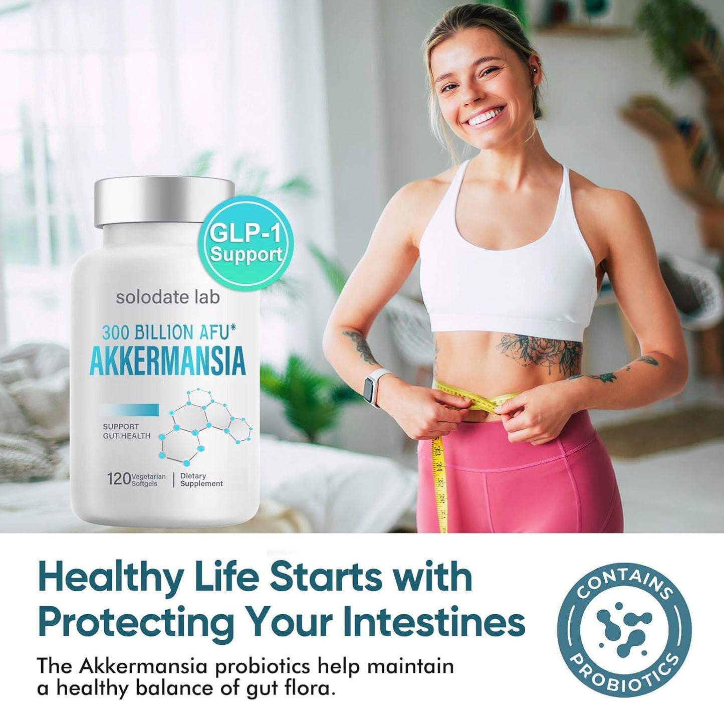 Akkermansia Probiotic with Prebiotic Fiber for GLP-1 Production and Gut Health - 120 Capsules