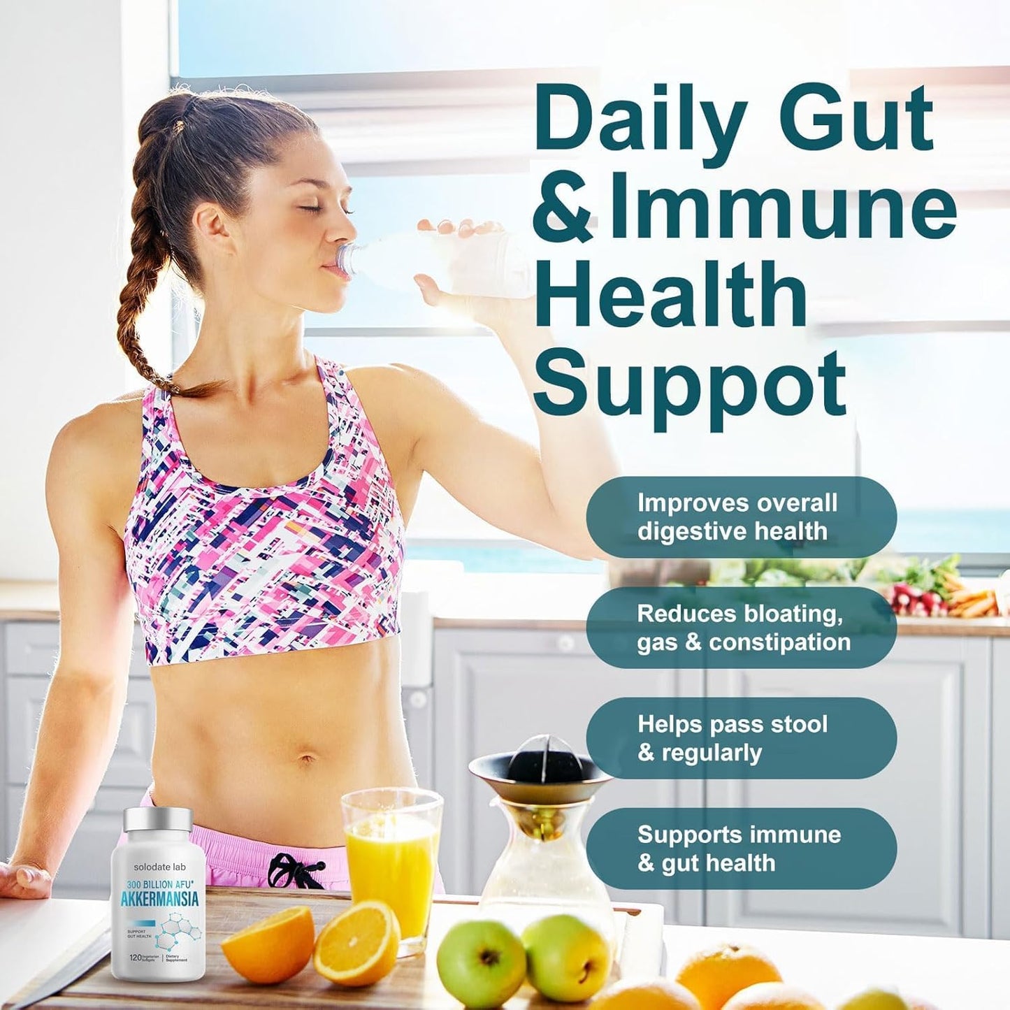 Akkermansia Probiotic with Prebiotic Fiber for GLP-1 Production and Gut Health - 120 Capsules