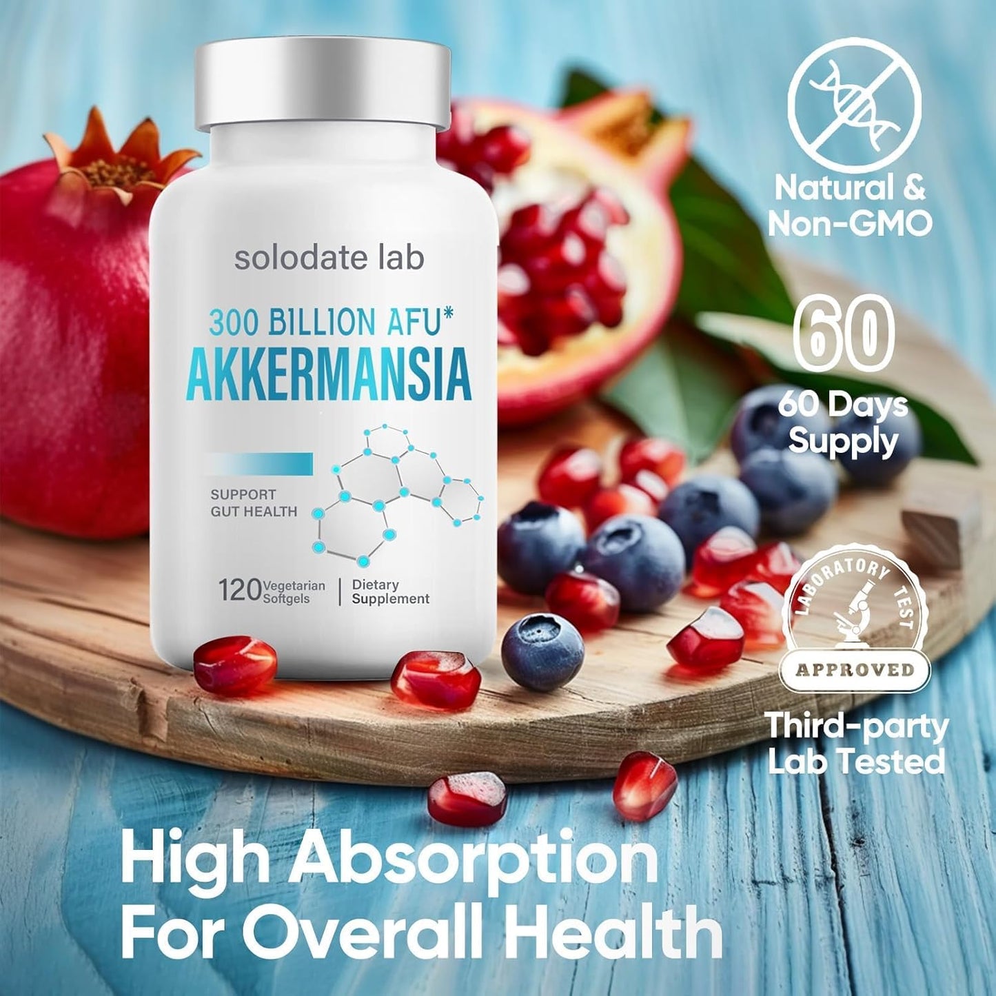 Akkermansia Probiotic with Prebiotic Fiber for GLP-1 Production and Gut Health - 120 Capsules