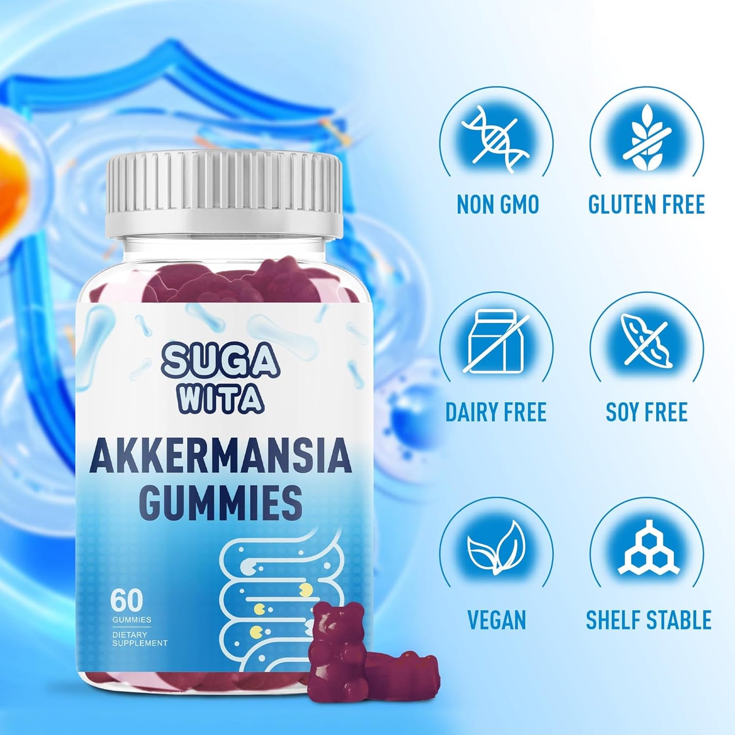 Akkermansia Probiotics Gummies with Inulin for Digestive Health - 60 Count