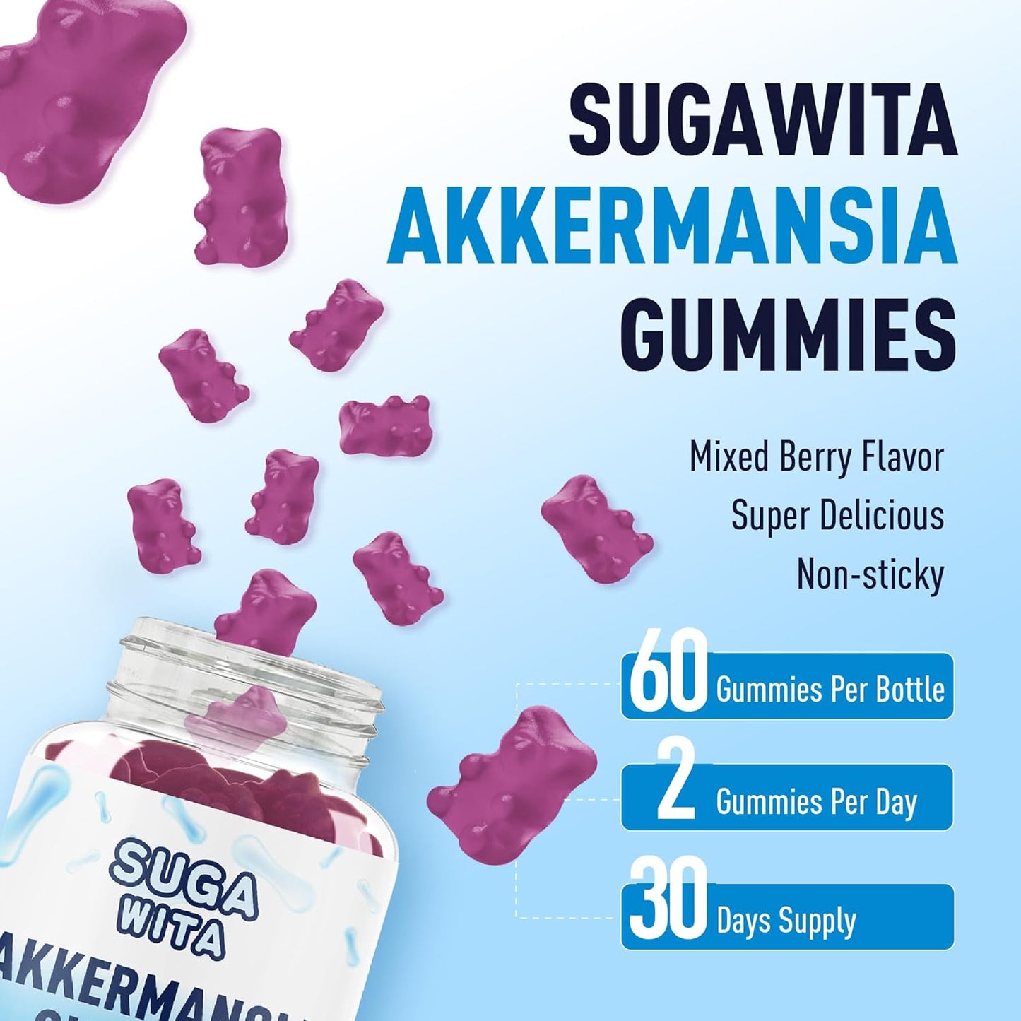 Akkermansia Probiotics Gummies with Inulin for Digestive Health - 60 Count