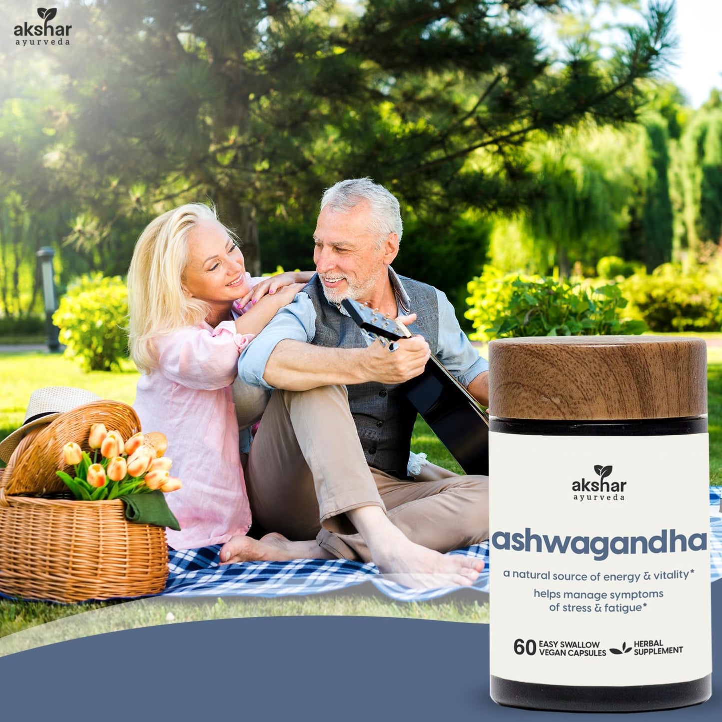 AKSHAR Ayurveda Adaptogenic Ashwagandha Capsules - Vegan Ashwagandha Supplements with Root Extract and Powder - Herbal Support (60 Count)