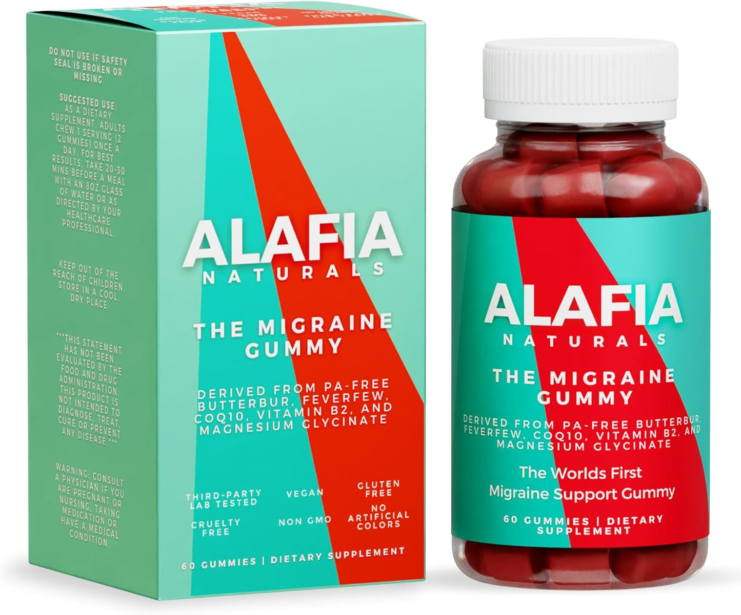 Alafia Naturals Migraine Relief Gummy - Magnesium Glycinate, Butterbur, Feverfew, CoQ10, Vitamin B2 - 60ct