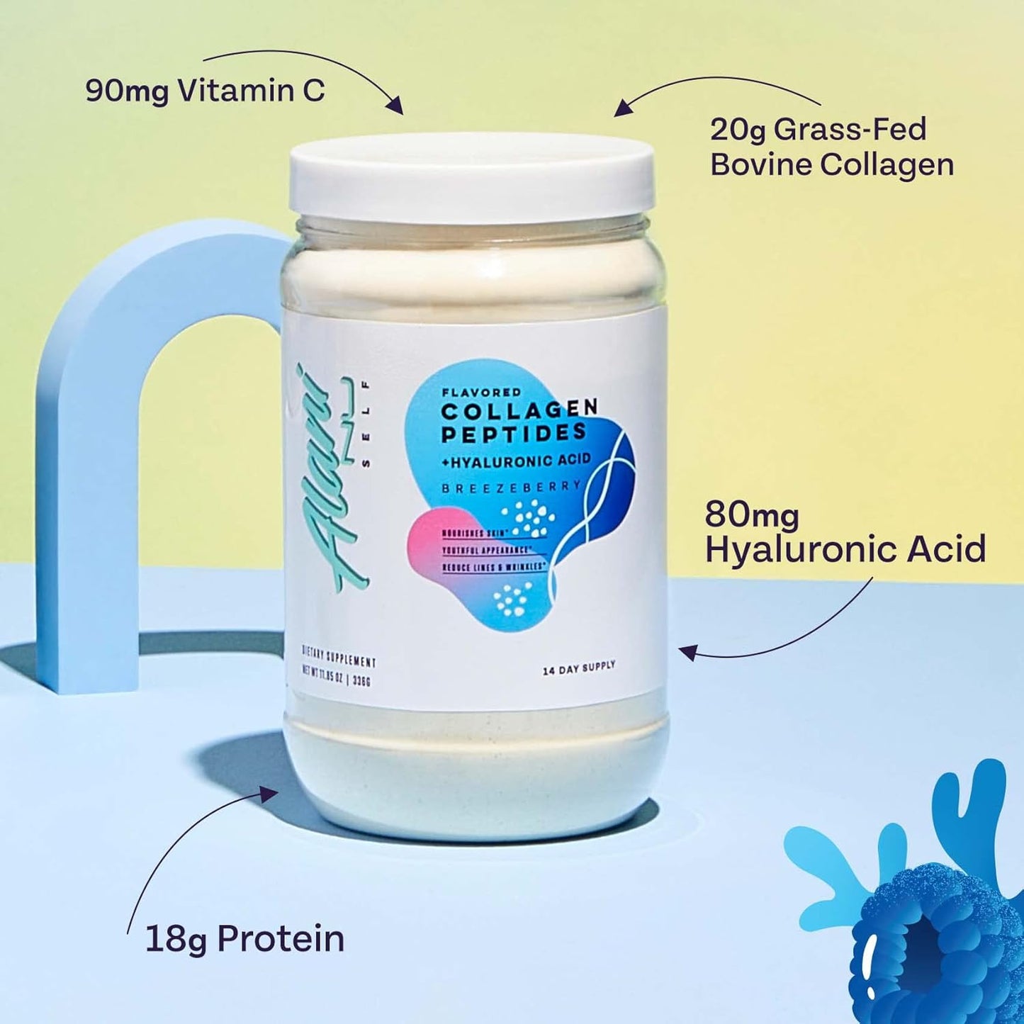 Alani Nu Breezberry Collagen Peptides Powder for Women | 18g Protein | Supports Bone, Skin, and Nail Health | 80mg Hyaluronic Acid | Gluten & Sugar Free | 14 Servings