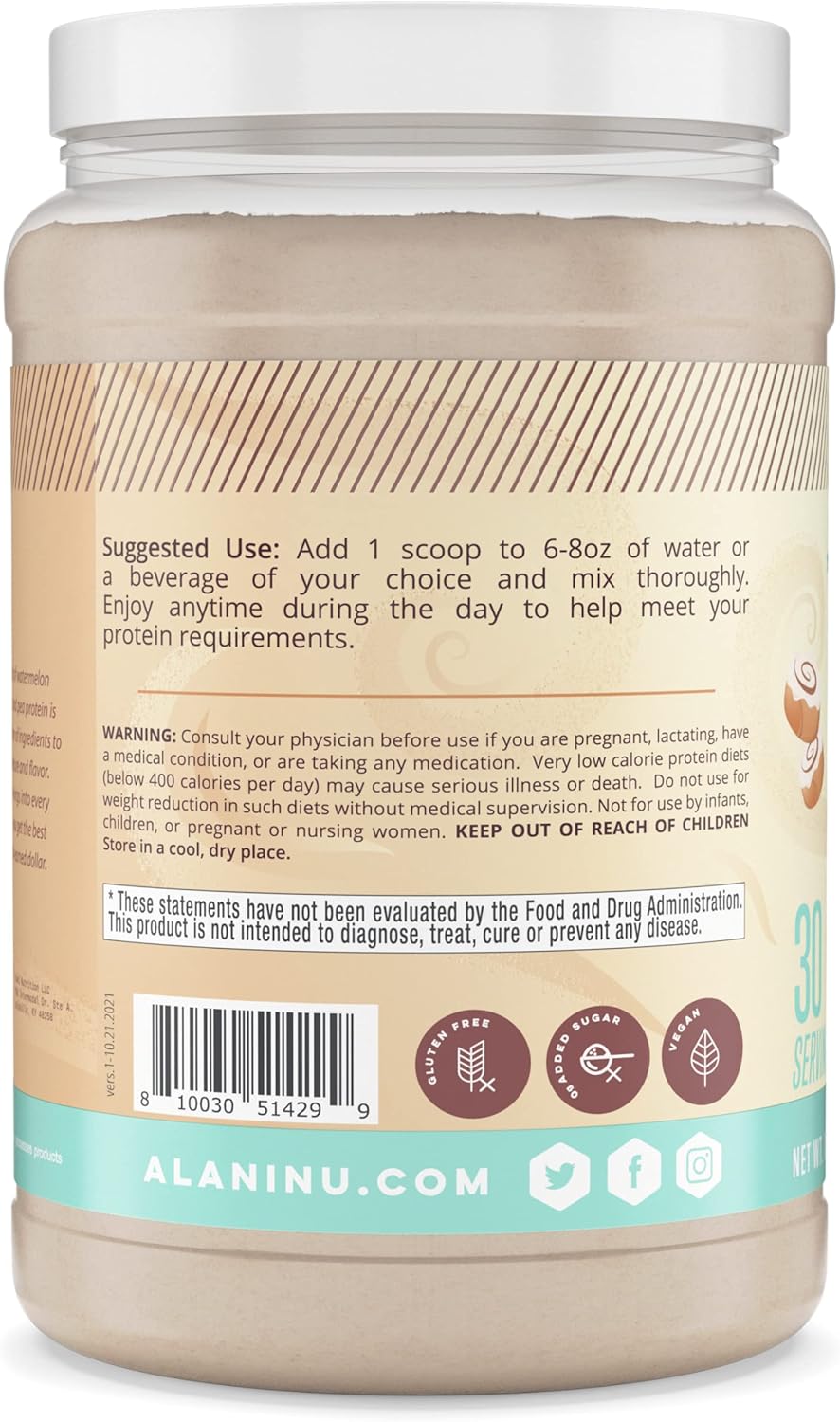 Alani Nu CINNIBUNS Plant-Based Protein Powder - 18g Vegan Protein, Meal Replacement, Dairy-Free, Low Carb, 30 Servings