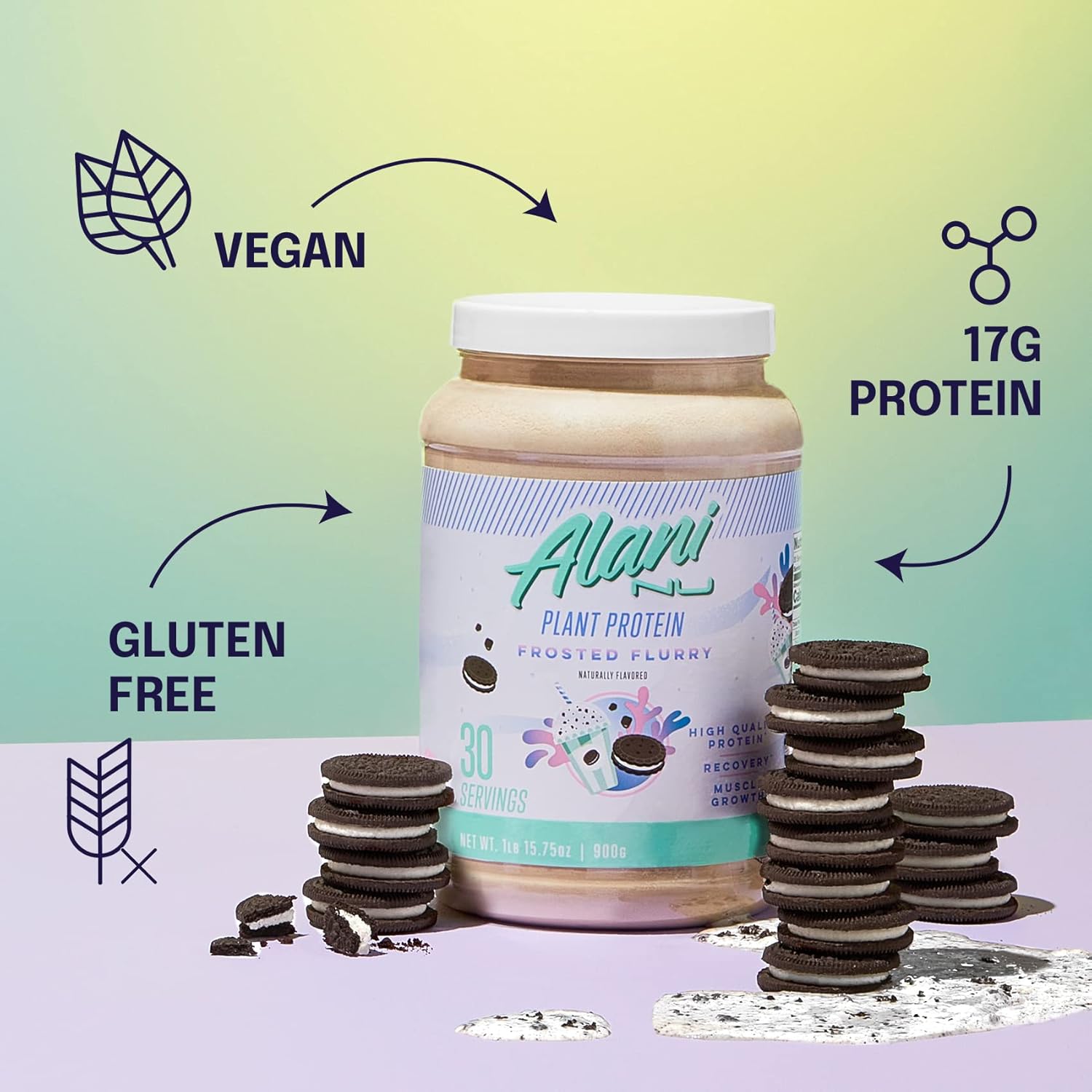 Alani Nu Frosted Flurry Plant-Based Protein Powder - 17g Vegan Protein, Meal Replacement, Dairy-Free Pea Protein Blend - 30 Servings