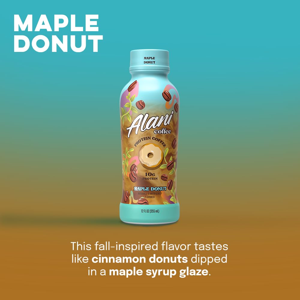 Alani Nu Maple Donut Protein Coffee Cold Brew - 10g Protein, 100mg Caffeine, 90 Calories - 12 Pack of 12 Fl Oz Bottles