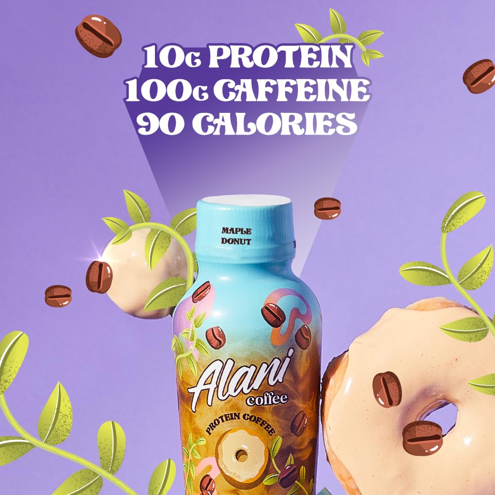 Alani Nu Maple Donut Protein Coffee Cold Brew - 10g Protein, 100mg Caffeine, 90 Calories - 12 Pack of 12 Fl Oz Bottles