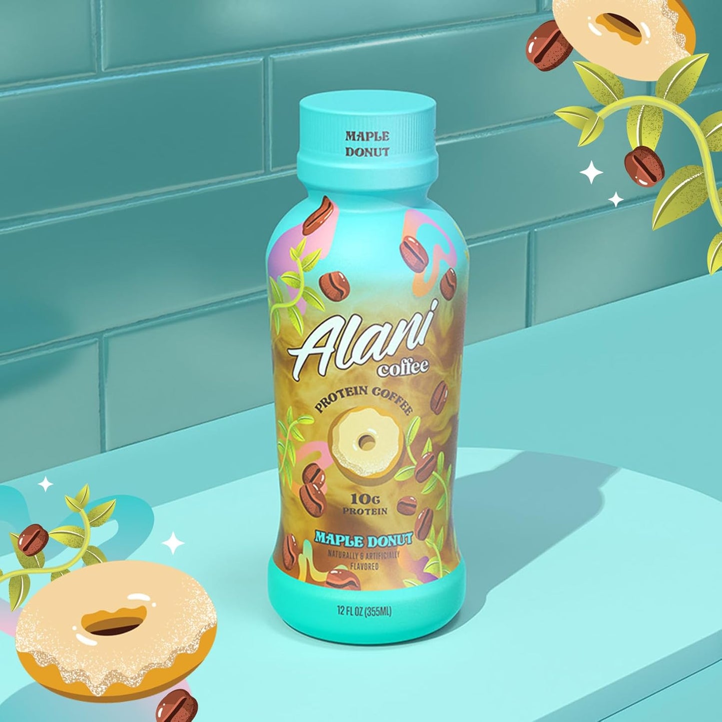 Alani Nu Maple Donut Protein Coffee Cold Brew - 10g Protein, 100mg Caffeine, 90 Calories - 12 Pack of 12 Fl Oz Bottles